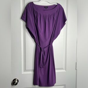 Komarov Cap Sleeve Pleated Dress Purple Tie Waist Size Medium